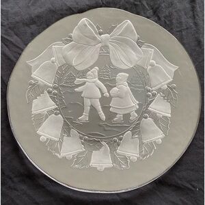 Mikasa Round Holiday Serving Ware with an Embossed and Frosted Scenery on Bottom